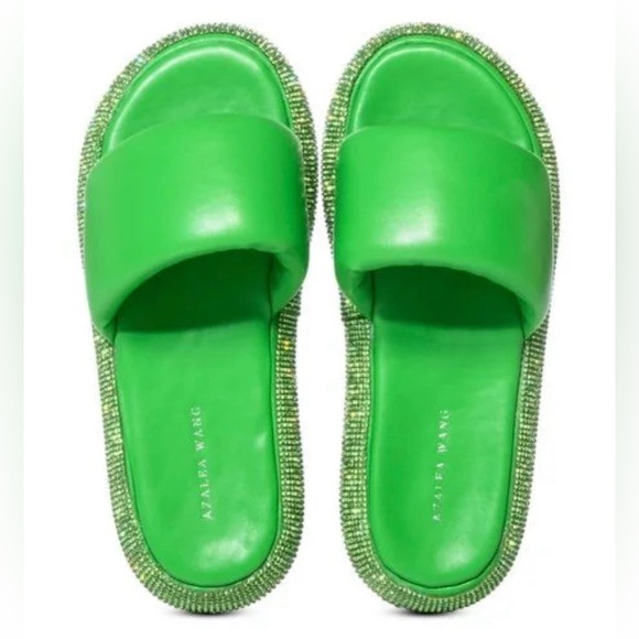 AZALEA WANG SUNNY DAYS RHINESTONE EMBELLISHED SANDAL IN GREEN. Like new. - Picture 2 of 6